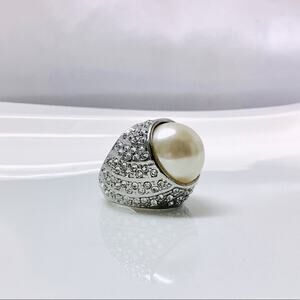 Faux Pearl and Crystals Large Statement Ring